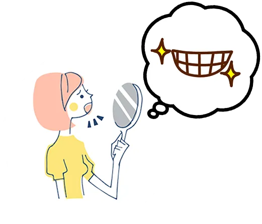 鏡で歯を見ている女性
